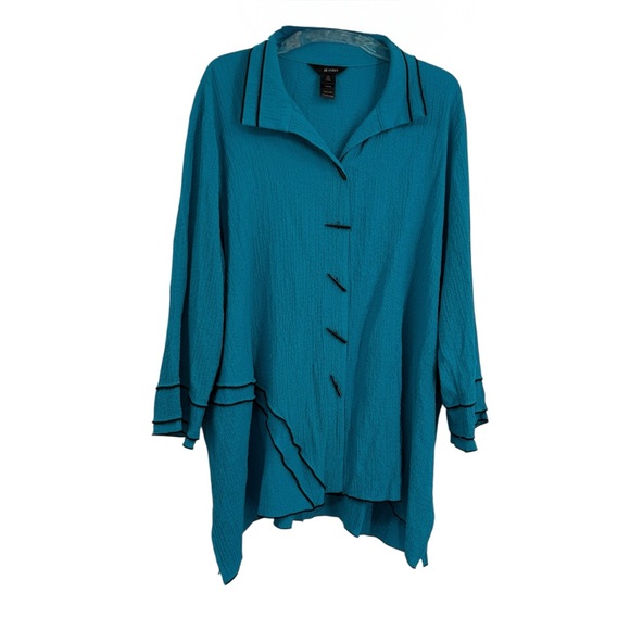 Ali Miles Top Womens Size 2X Tunic Green/black Art-to-wear Button Up Textured - Picture 1 of 10